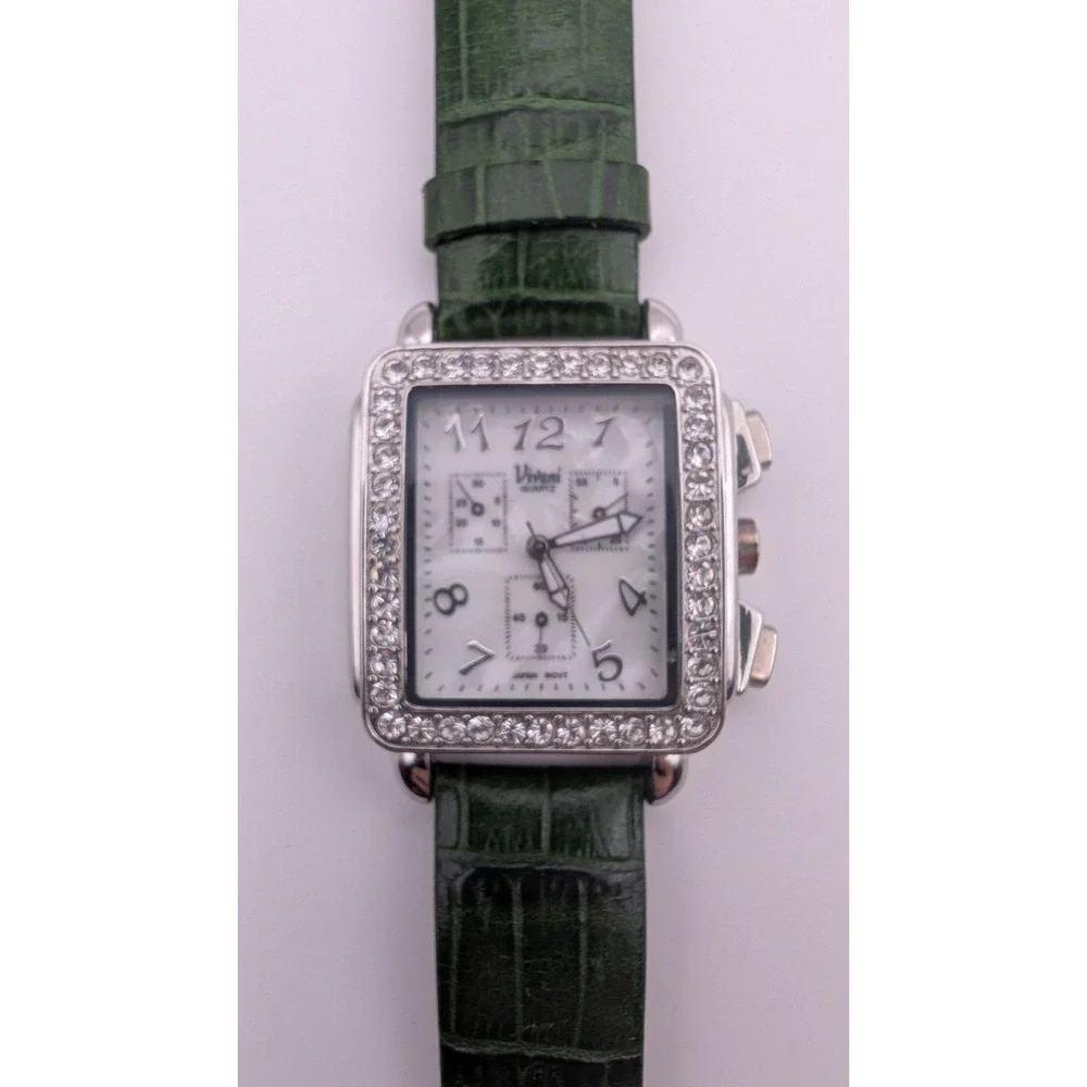Beautiful Vivani Accutime SilverTone‎ Mother of Pearl Face Bejeweled New Battery
